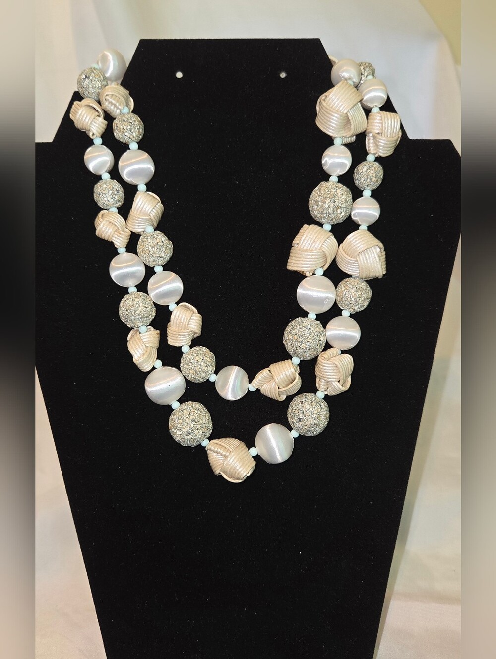 Vtg Japan 2 Strand Silk And Sugar Ball Beads.